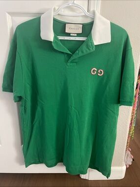 Gucci Green Polo with White Collar and Pink GG Patch
